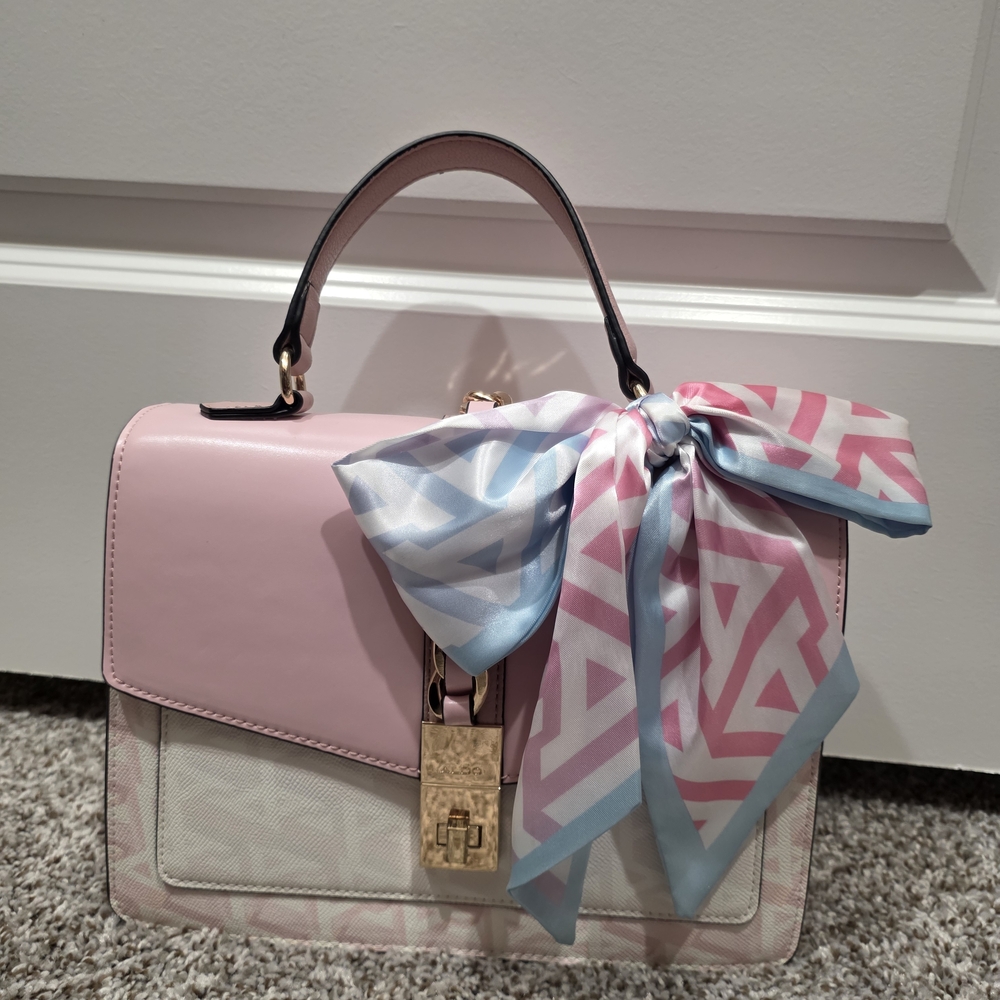 Aldo Pink and White Satchel with Scarf Detail
